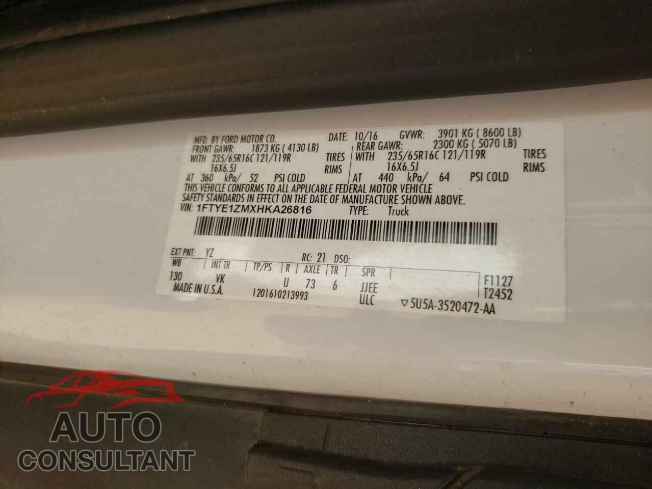 FORD TRANSIT CO 2017 - 1FTYE1ZMXHKA26816