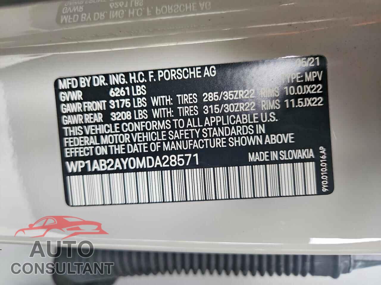 PORSCHE CAYENNE 2021 - WP1AB2AY0MDA28571