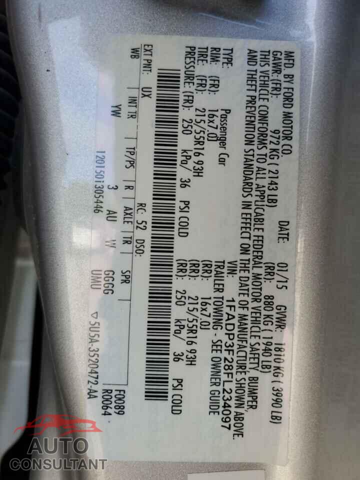 FORD FOCUS 2015 - 1FADP3F28FL234097