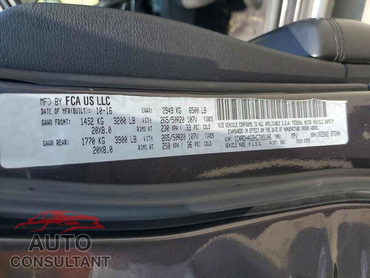 DODGE DURANGO 2017 - 1C4RDHAG9HC709106
