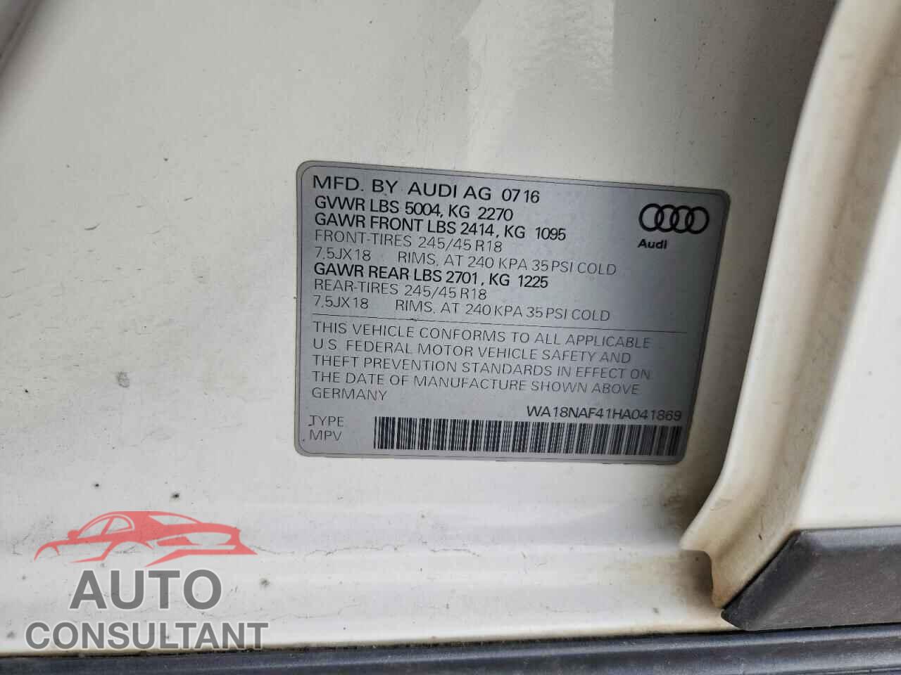 AUDI A4 2017 - WA18NAF41HA041869