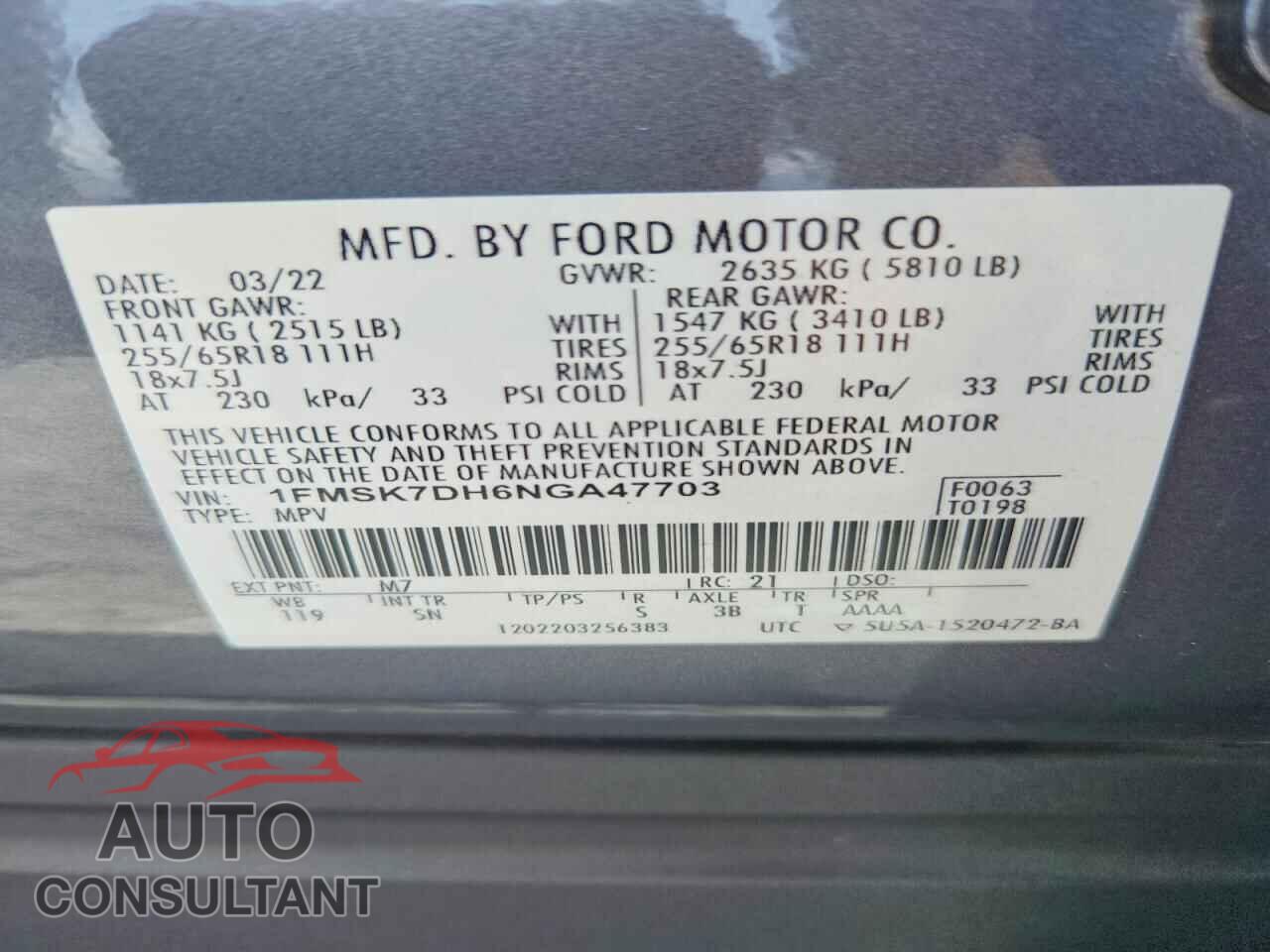 FORD EXPLORER 2022 - 1FMSK7DH6NGA47703