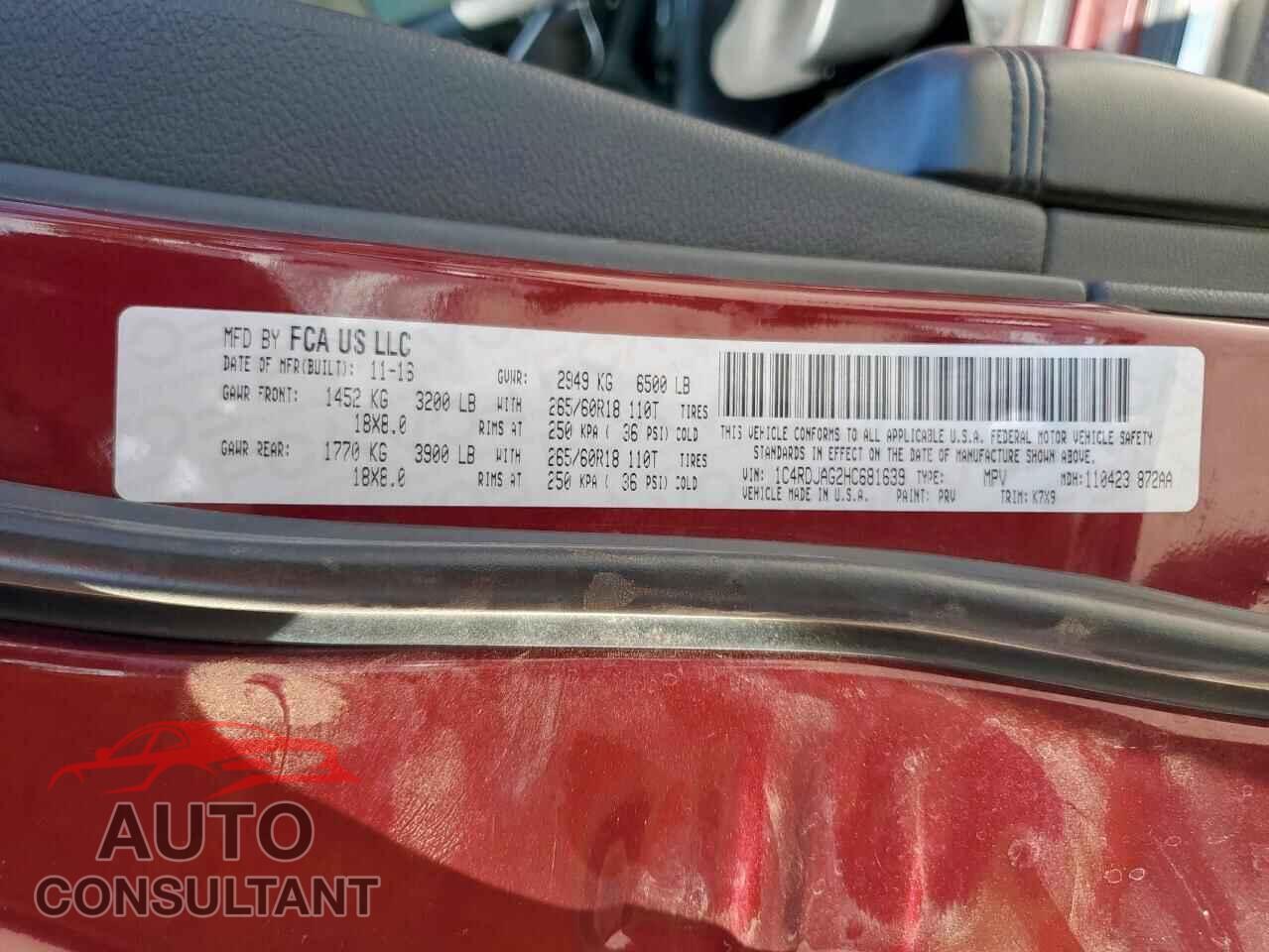 DODGE DURANGO 2017 - 1C4RDJAG2HC681639