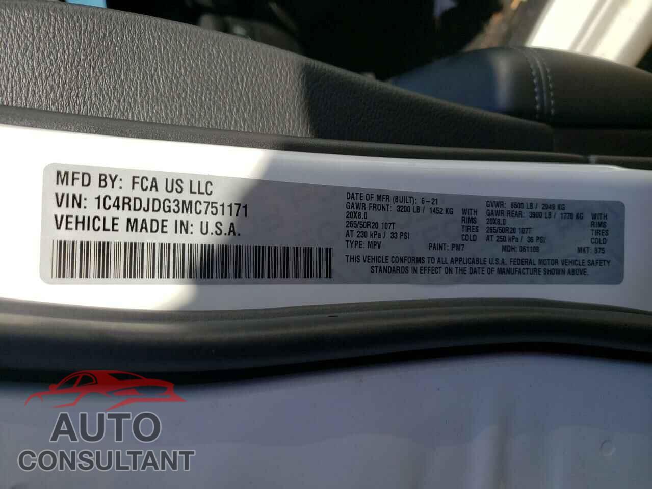DODGE DURANGO 2021 - 1C4RDJDG3MC751171