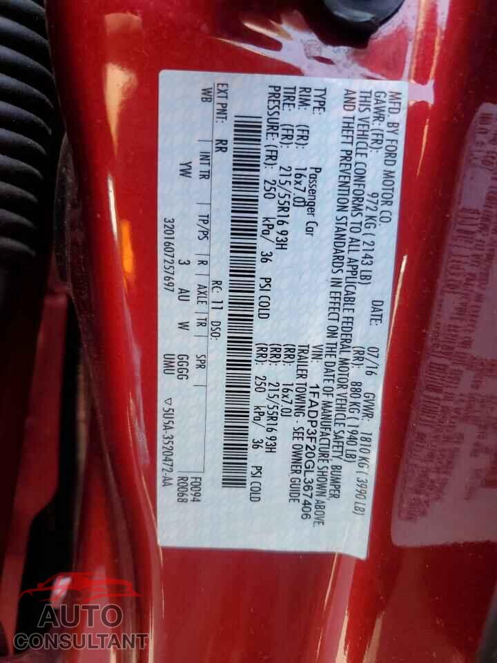FORD FOCUS 2016 - 1FADP3F20GL367406