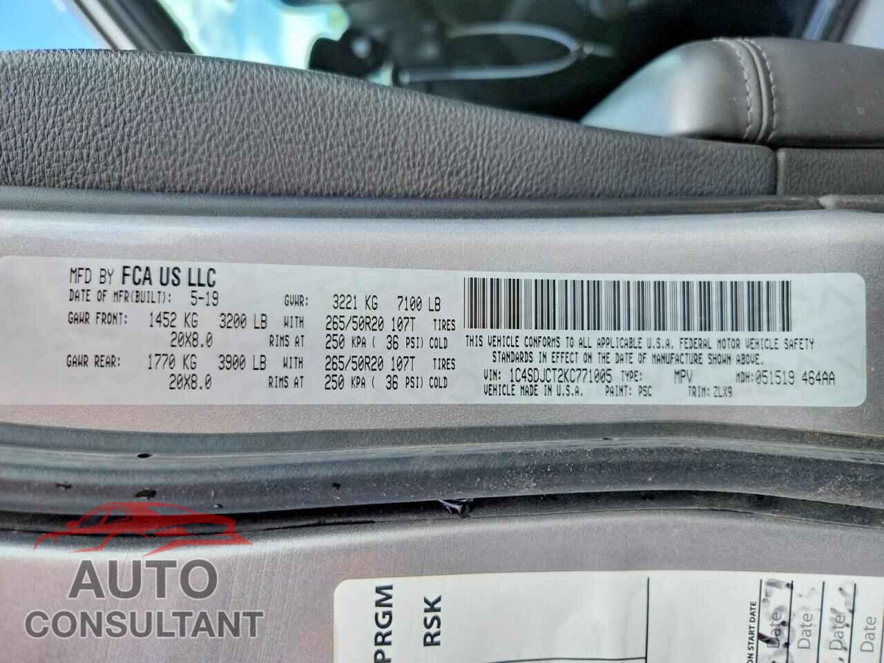 DODGE DURANGO 2019 - 1C4SDJCT2KC771005