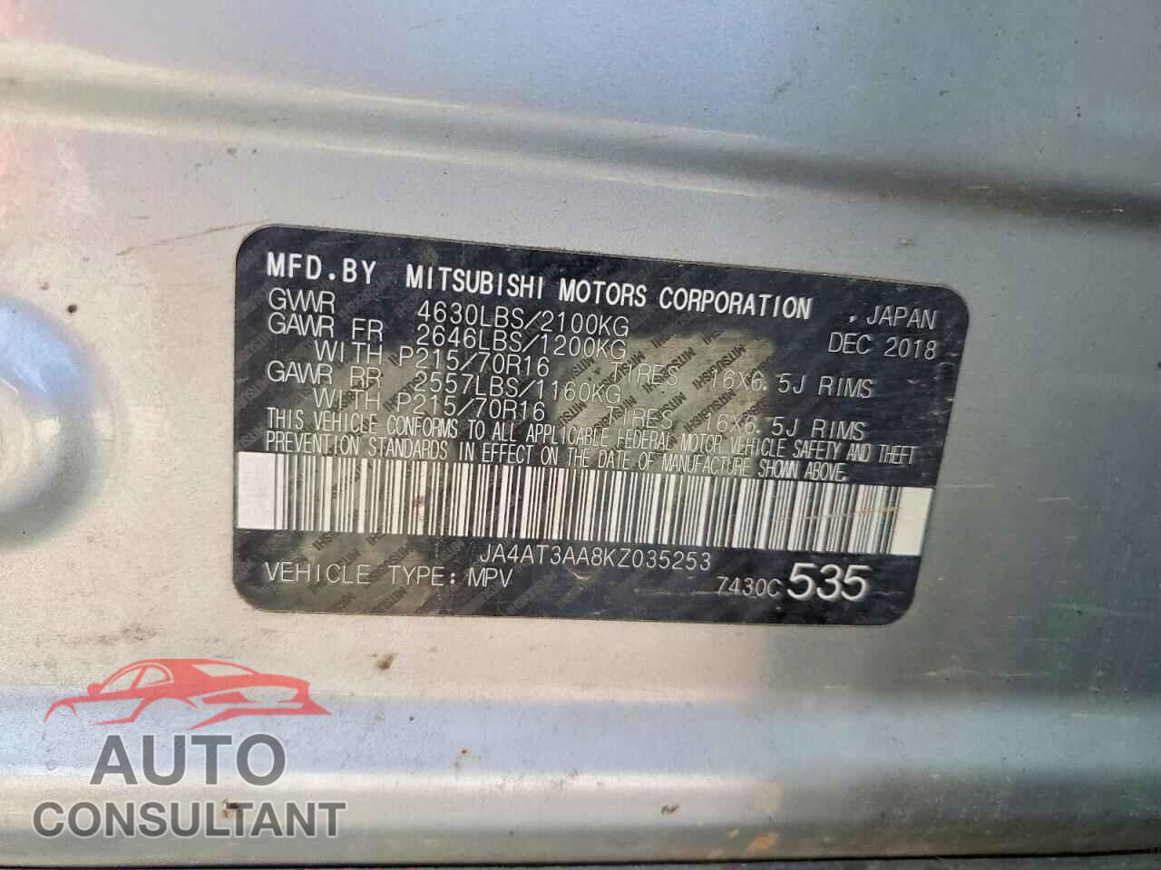 MITSUBISHI ECLIPSE 2019 - JA4AT3AA8KZ035253