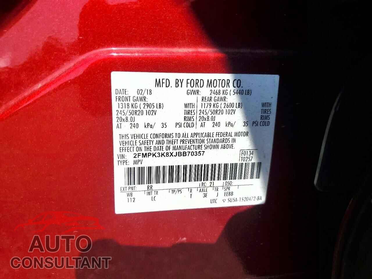 FORD EDGE 2018 - 2FMPK3K8XJBB70357