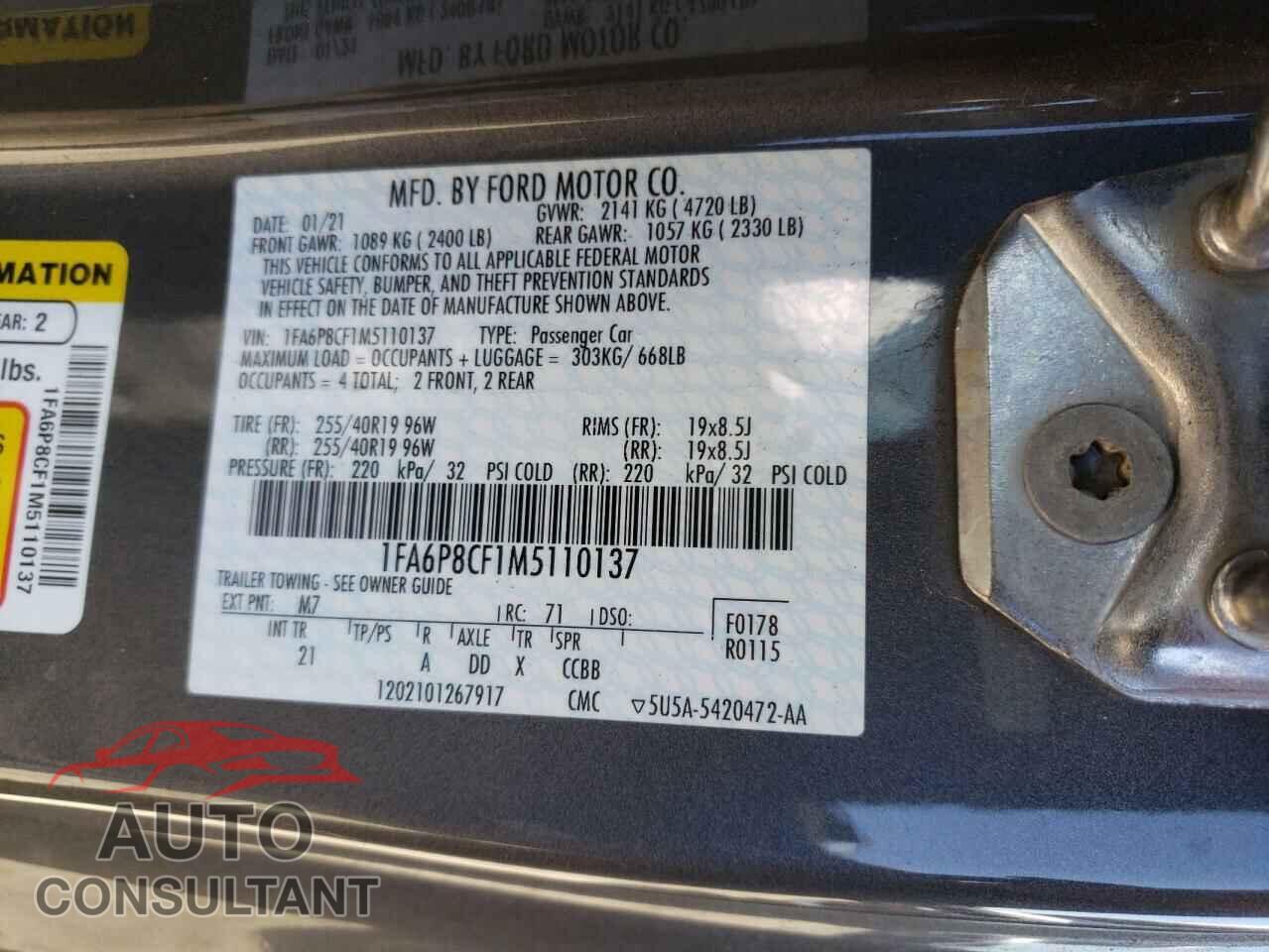 FORD MUSTANG 2021 - 1FA6P8CF1M5110137