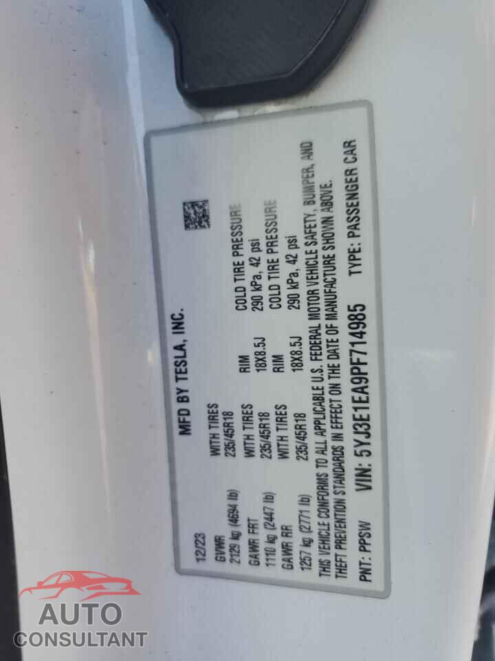 TESLA MODEL 3 2023 - 5YJ3E1EA9PF714985