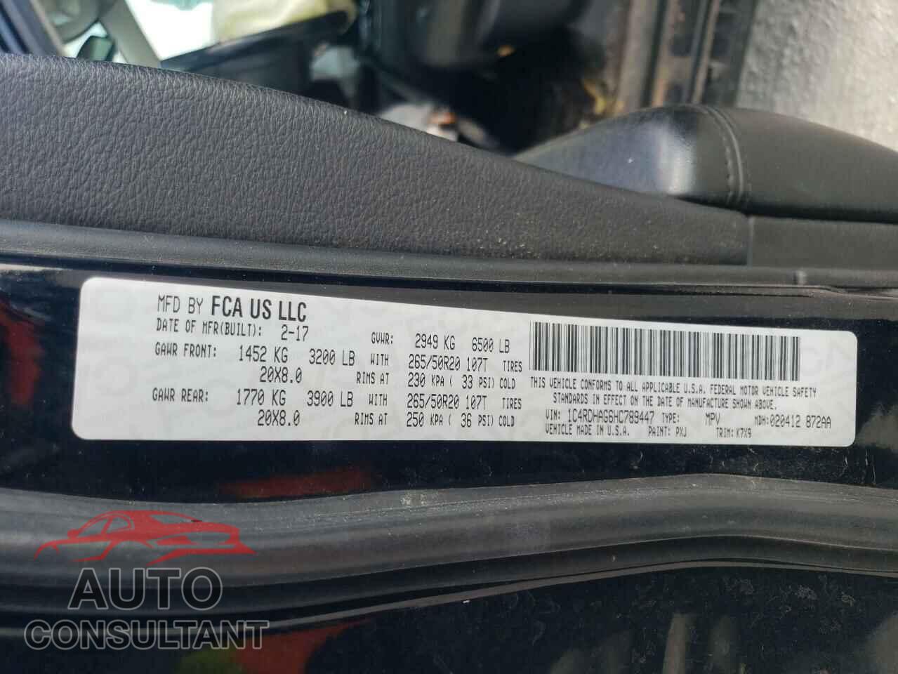 DODGE DURANGO 2017 - 1C4RDHAG6HC789447