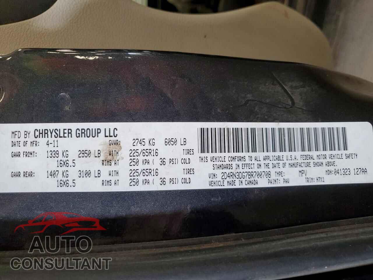 DODGE CARAVAN 2011 - 2D4RN3DG7BR700708