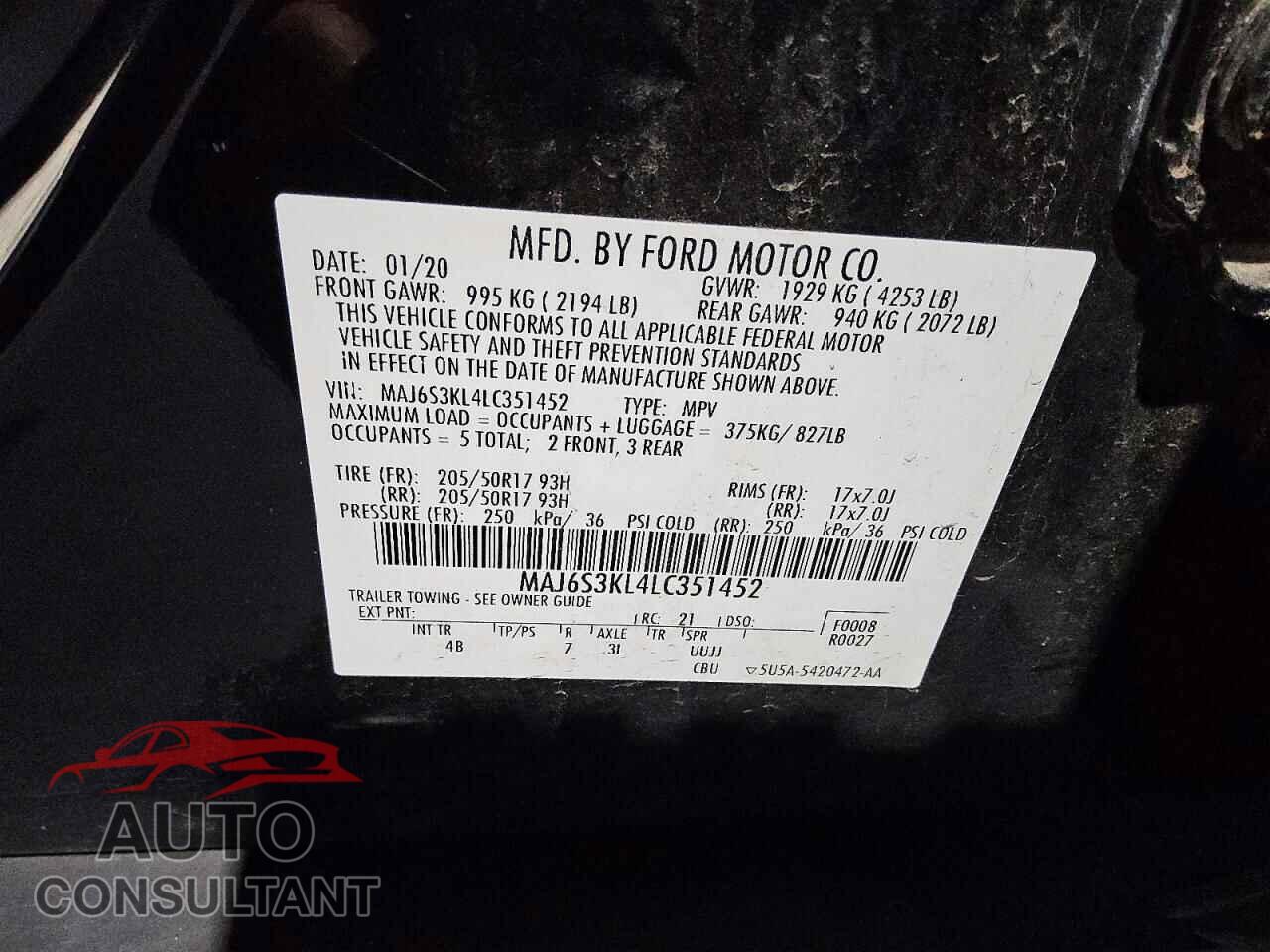 FORD ECOSPORT 2020 - MAJ6S3KL4LC351452