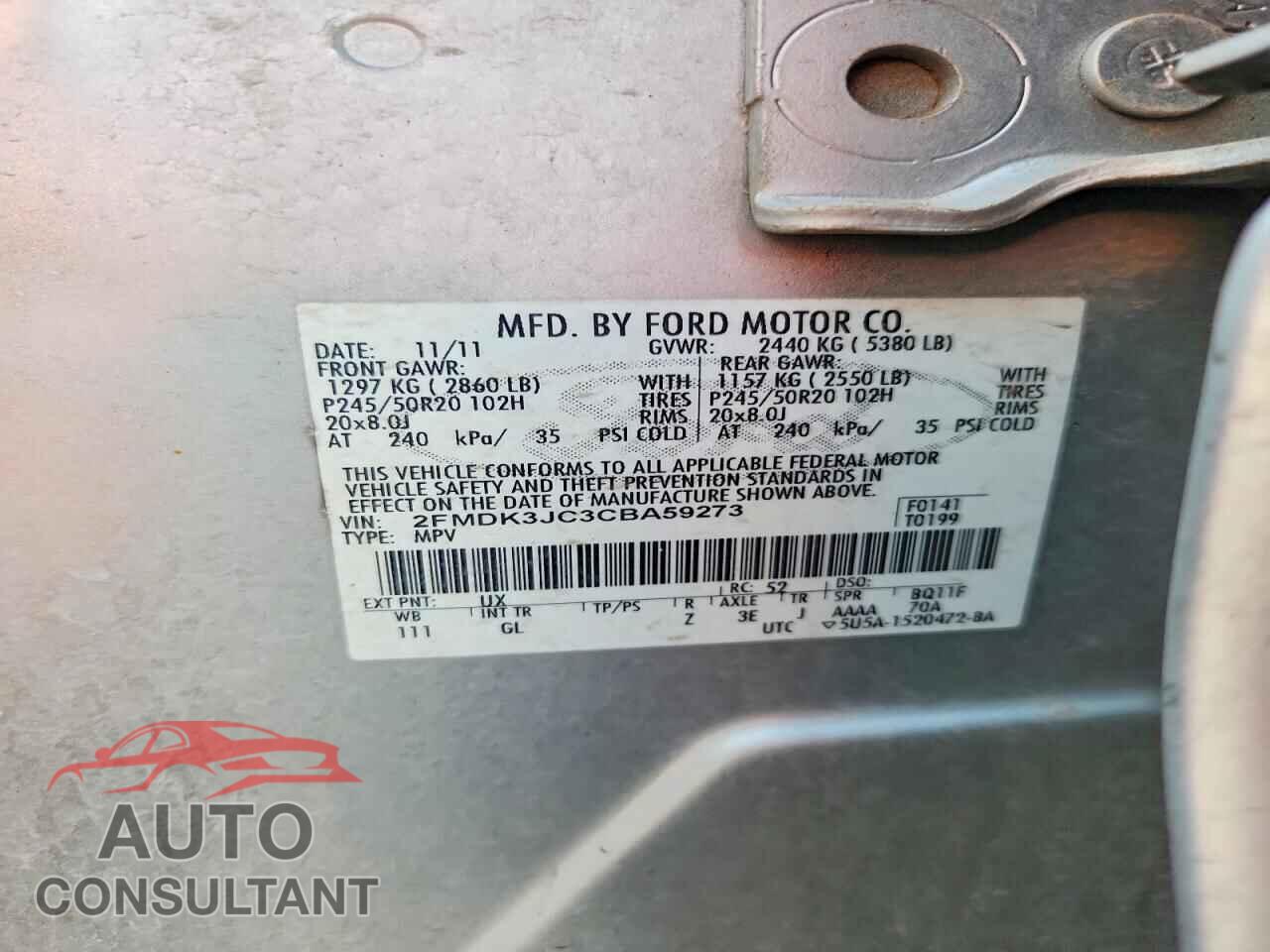 FORD EDGE 2012 - 2FMDK3JC3CBA59273