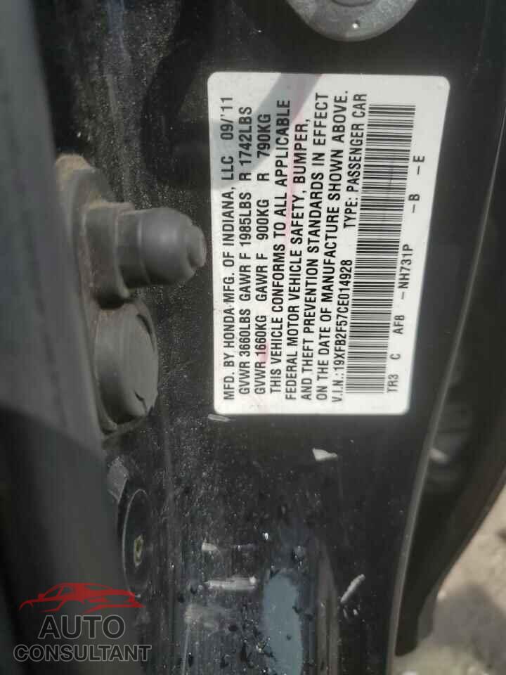 HONDA CIVIC 2012 - 19XFB2F57CE014928