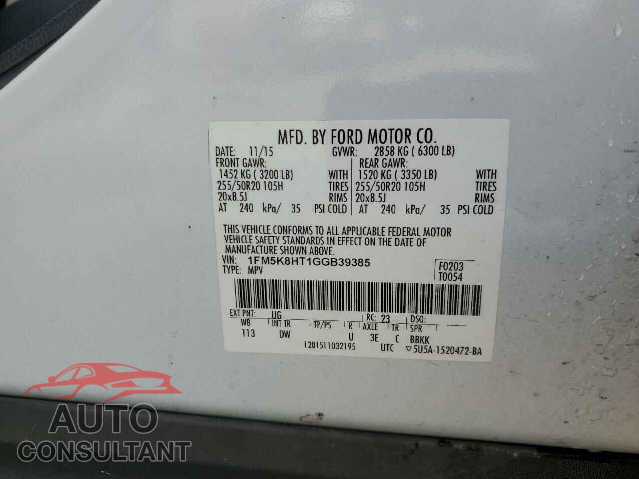 FORD EXPLORER 2016 - 1FM5K8HT1GGB39385
