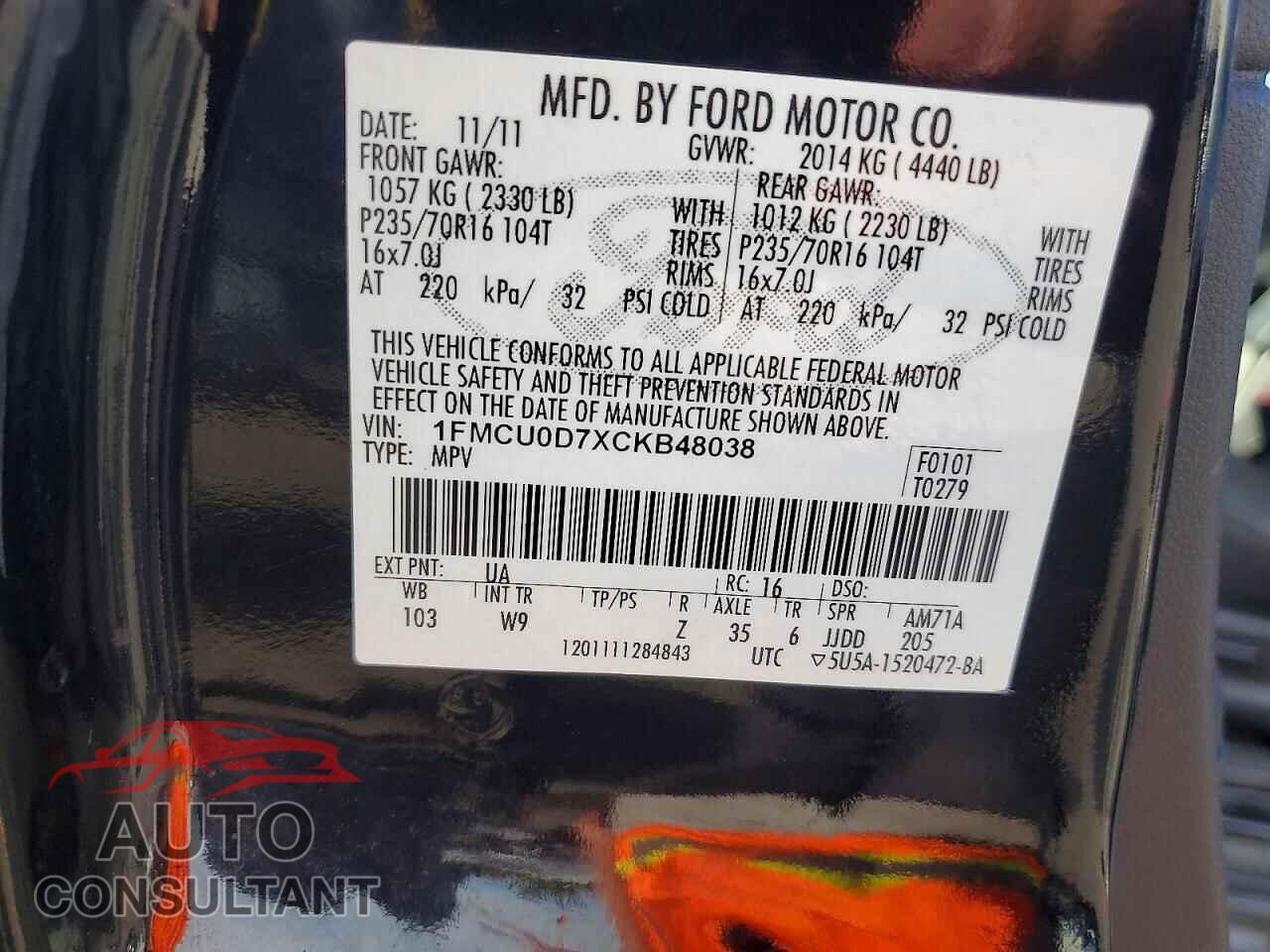 FORD ESCAPE 2012 - 1FMCU0D7XCKB48038
