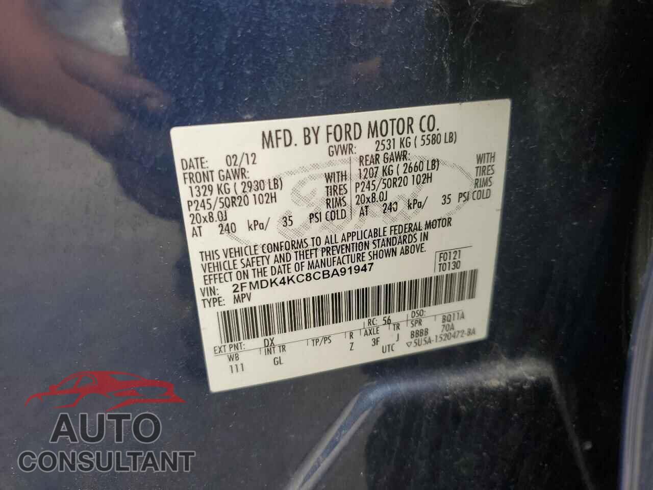 FORD EDGE 2012 - 2FMDK4KC8CBA91947