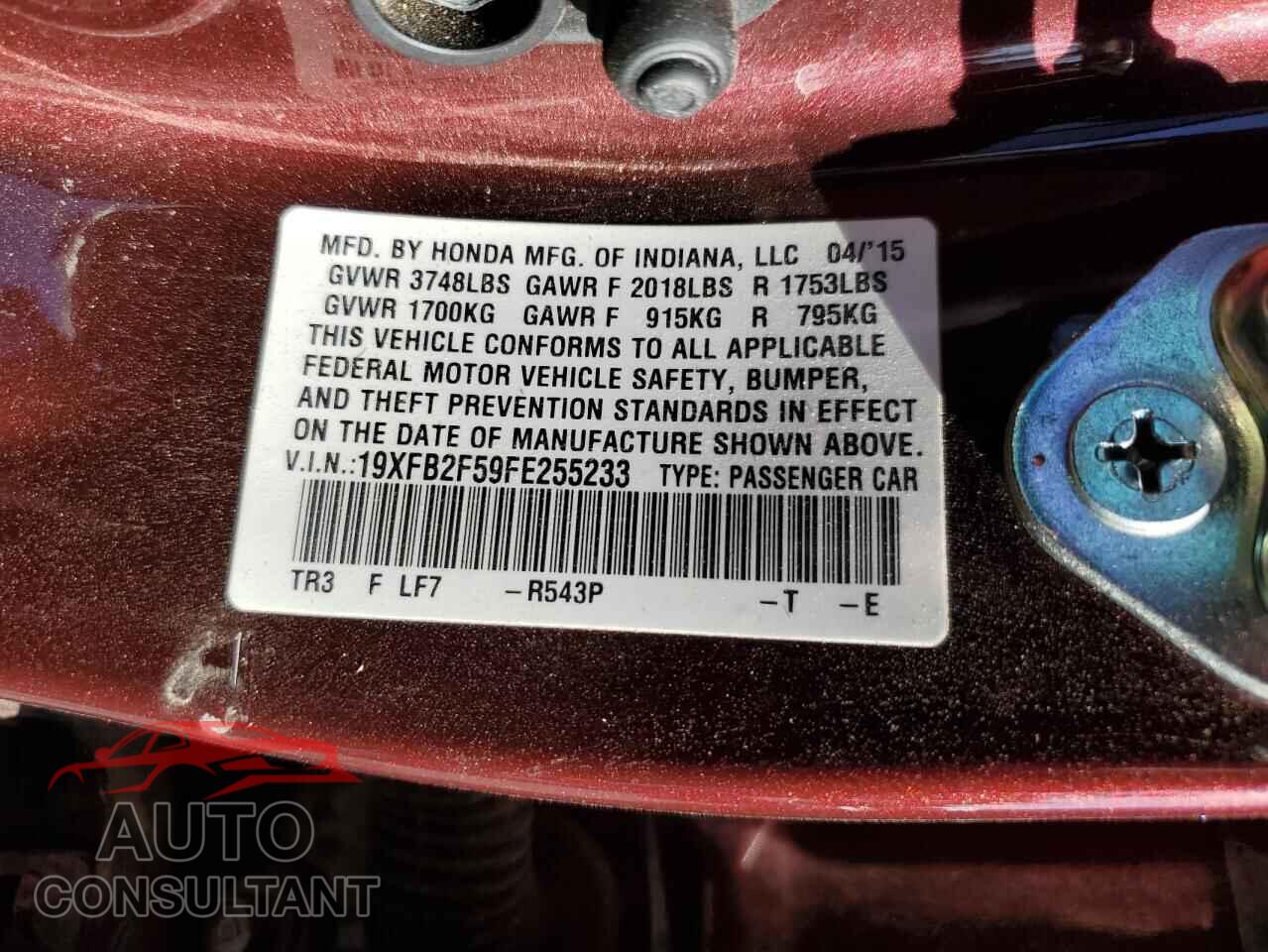 HONDA CIVIC 2015 - 19XFB2F59FE255233