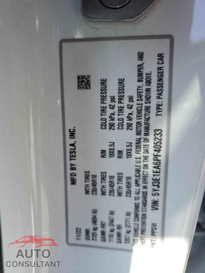 TESLA MODEL 3 2023 - 5YJ3E1EA6PF405233