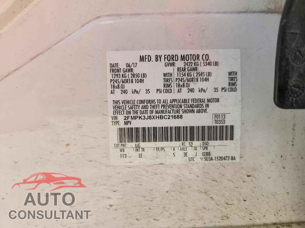 FORD EDGE 2017 - 2FMPK3J8XHBC21688