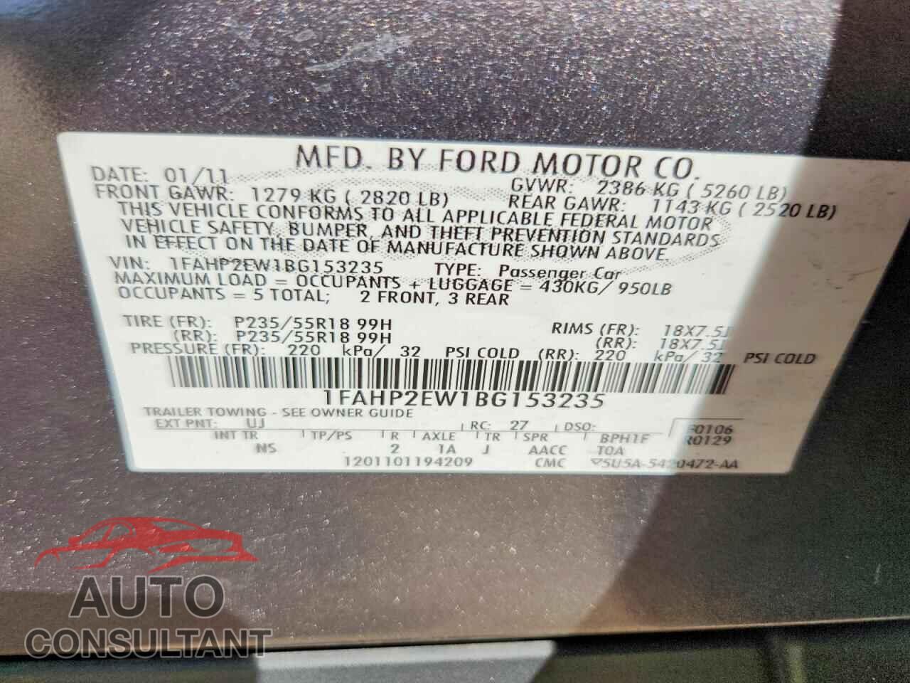 FORD TAURUS 2011 - 1FAHP2EW1BG153235