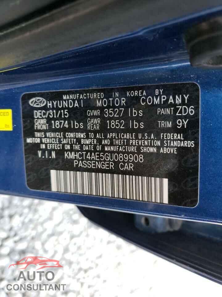 HYUNDAI ACCENT 2016 - KMHCT4AE5GU089908