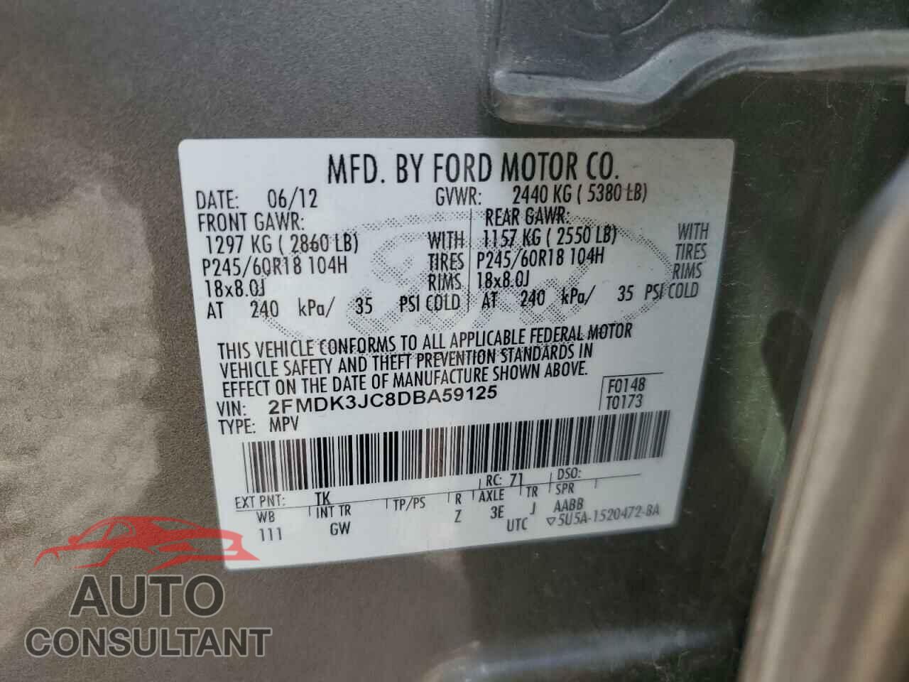 FORD EDGE 2013 - 2FMDK3JC8DBA59125