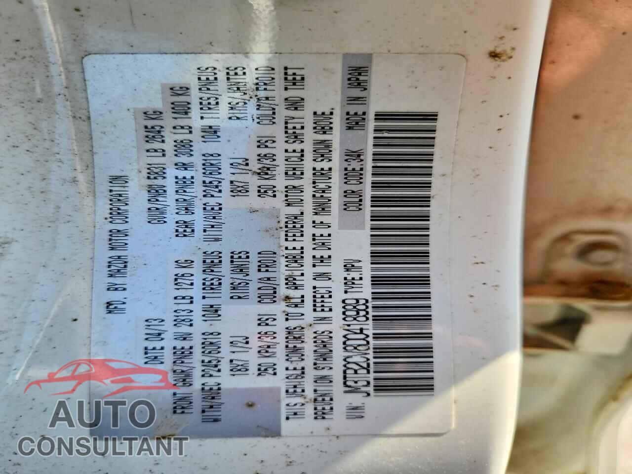 MAZDA CX-9 2013 - JM3TB2CV8D0418989