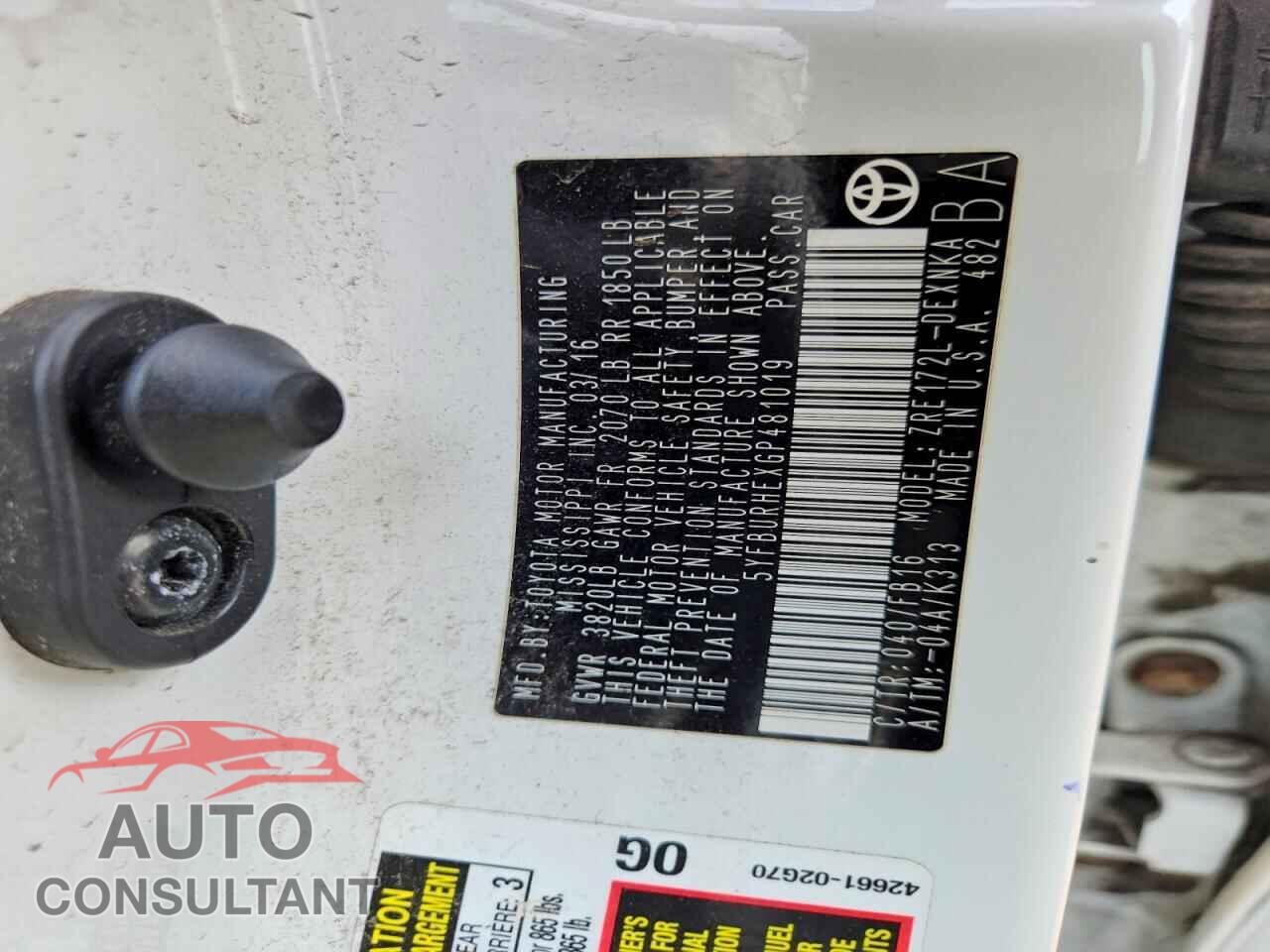 TOYOTA COROLLA 2016 - 5YFBURHEXGP481019