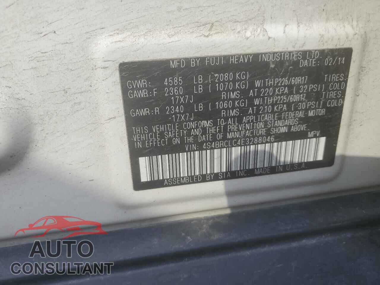 SUBARU OUTBACK 2014 - 4S4BRCLC4E3288046