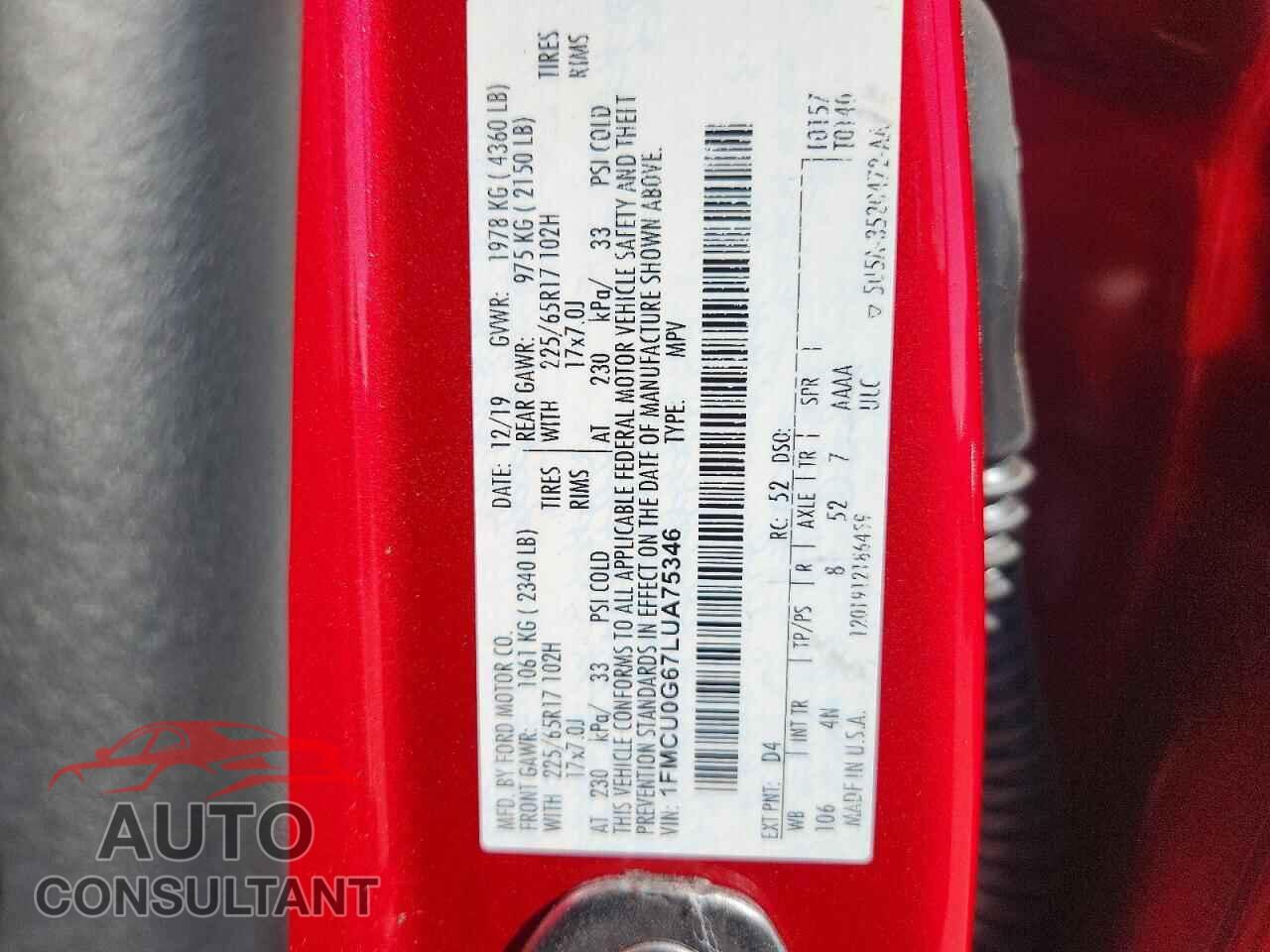 FORD ESCAPE 2020 - 1FMCU0G67LUA75346