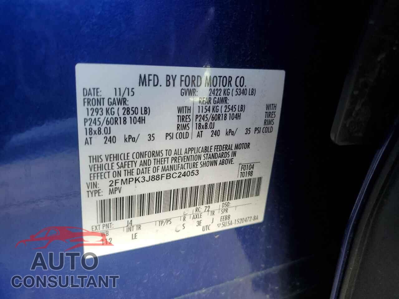 FORD EDGE 2015 - 2FMPK3J88FBC24053