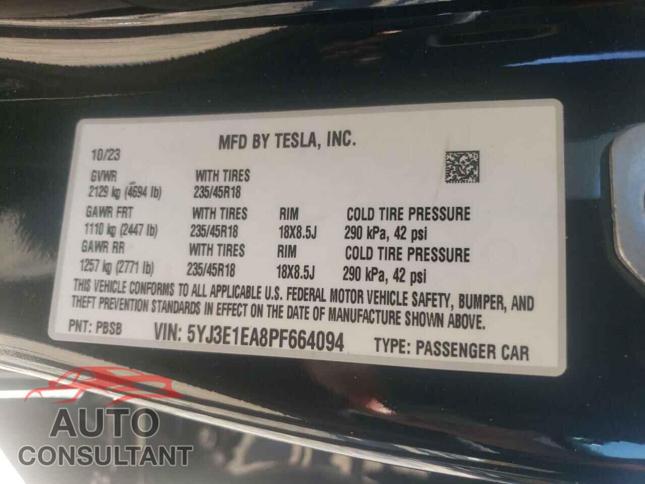 TESLA MODEL 3 2023 - 5YJ3E1EA8PF664094