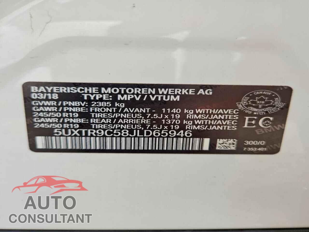 BMW X3 2018 - 5UXTR9C58JLD65946