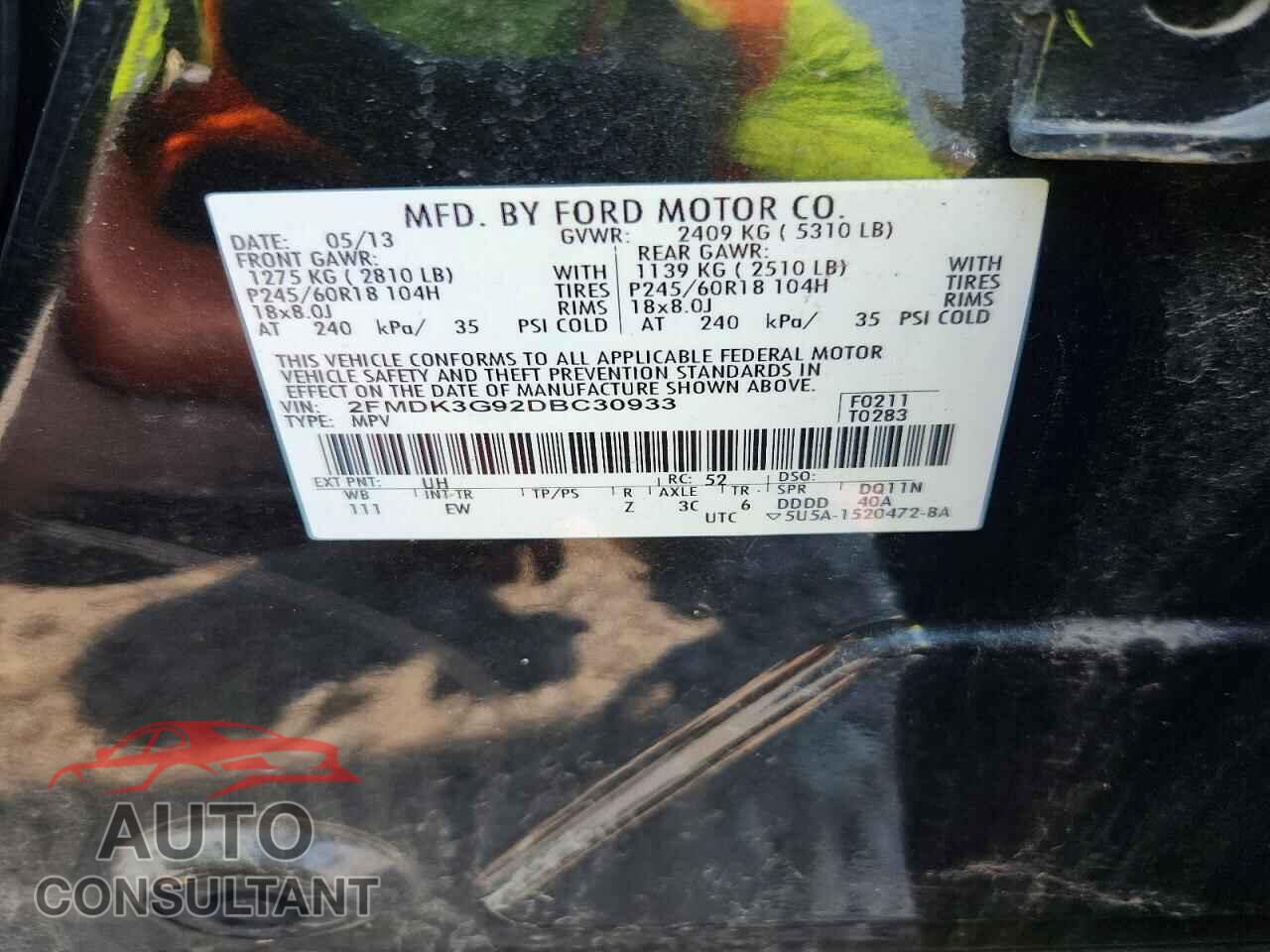 FORD EDGE 2013 - 2FMDK3G92DBC30933