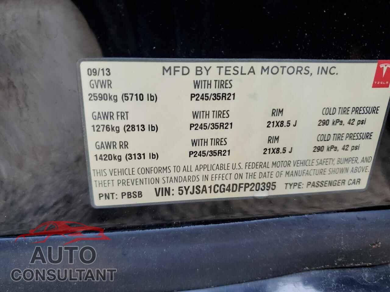 TESLA MODEL S 2013 - 5YJSA1CG4DFP20395