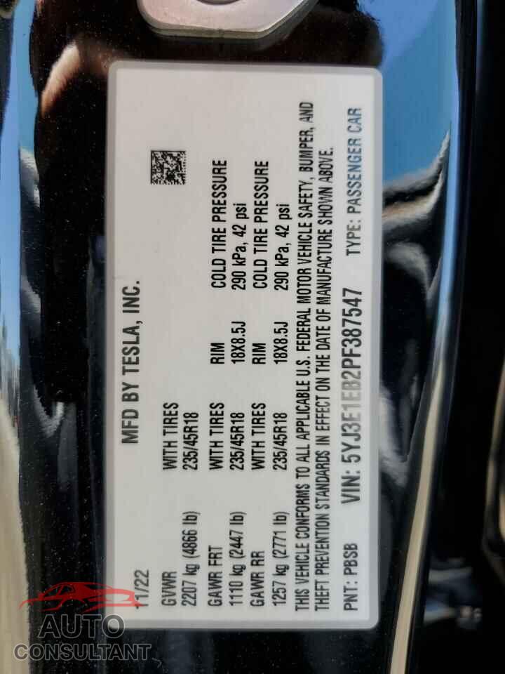 TESLA MODEL 3 2023 - 5YJ3E1EB2PF387547