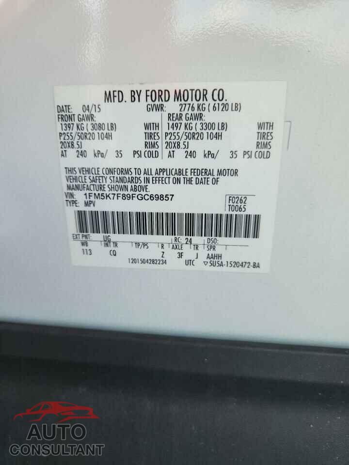 FORD EXPLORER 2015 - 1FM5K7F89FGC69857