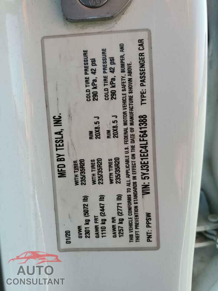 TESLA MODEL 3 2020 - 5YJ3E1EC4LF641388