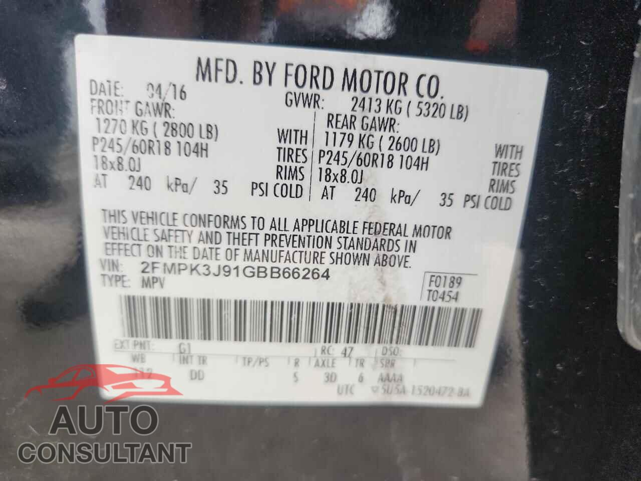 FORD EDGE 2016 - 2FMPK3J91GBB66264