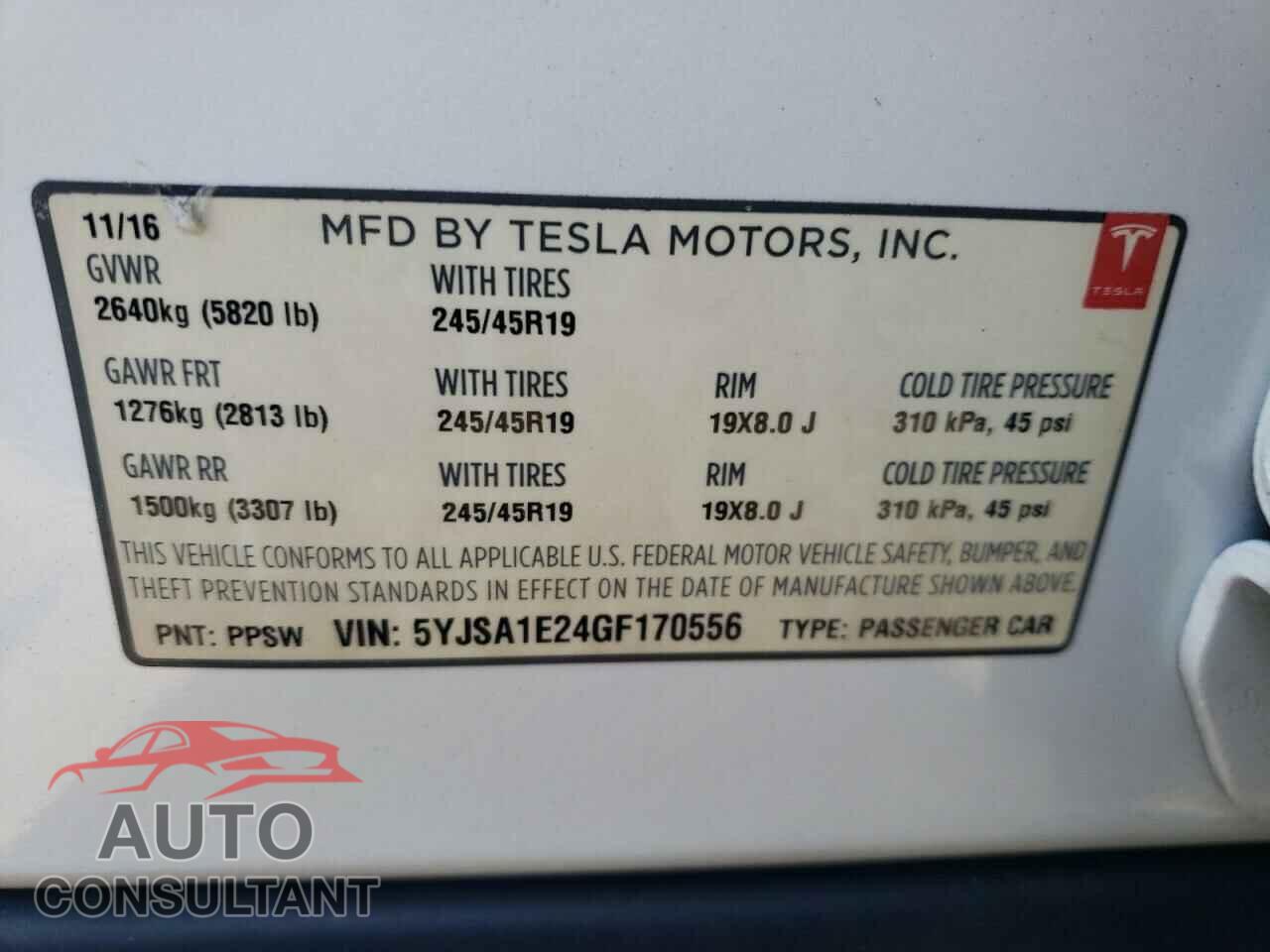 TESLA MODEL S 2016 - 5YJSA1E24GF170556