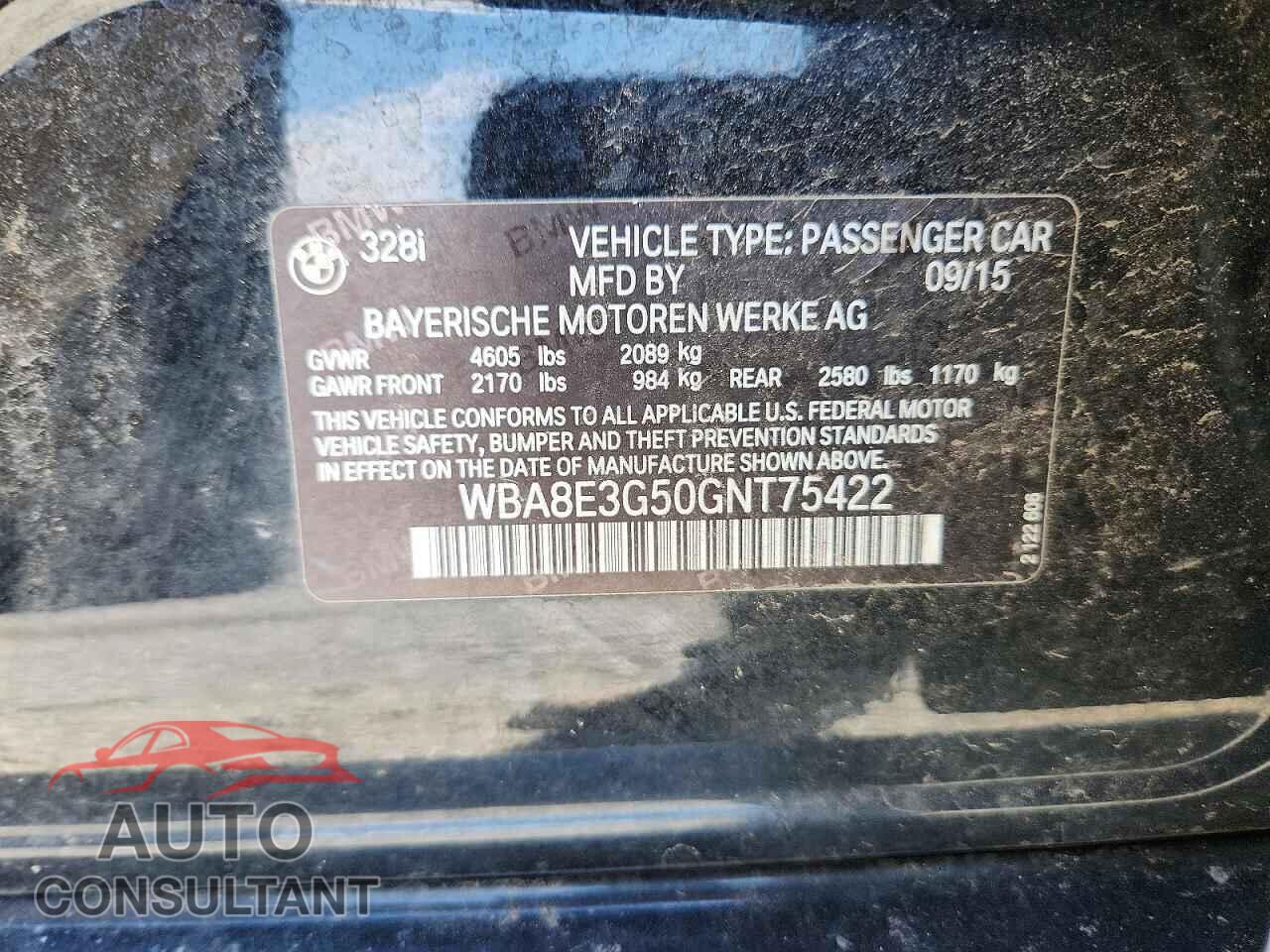 BMW 3 SERIES 2016 - WBA8E3G50GNT75422