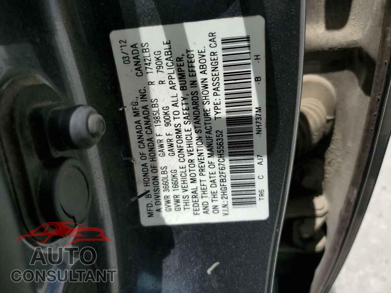 HONDA CIVIC 2012 - 2HGFB2F67CH556352