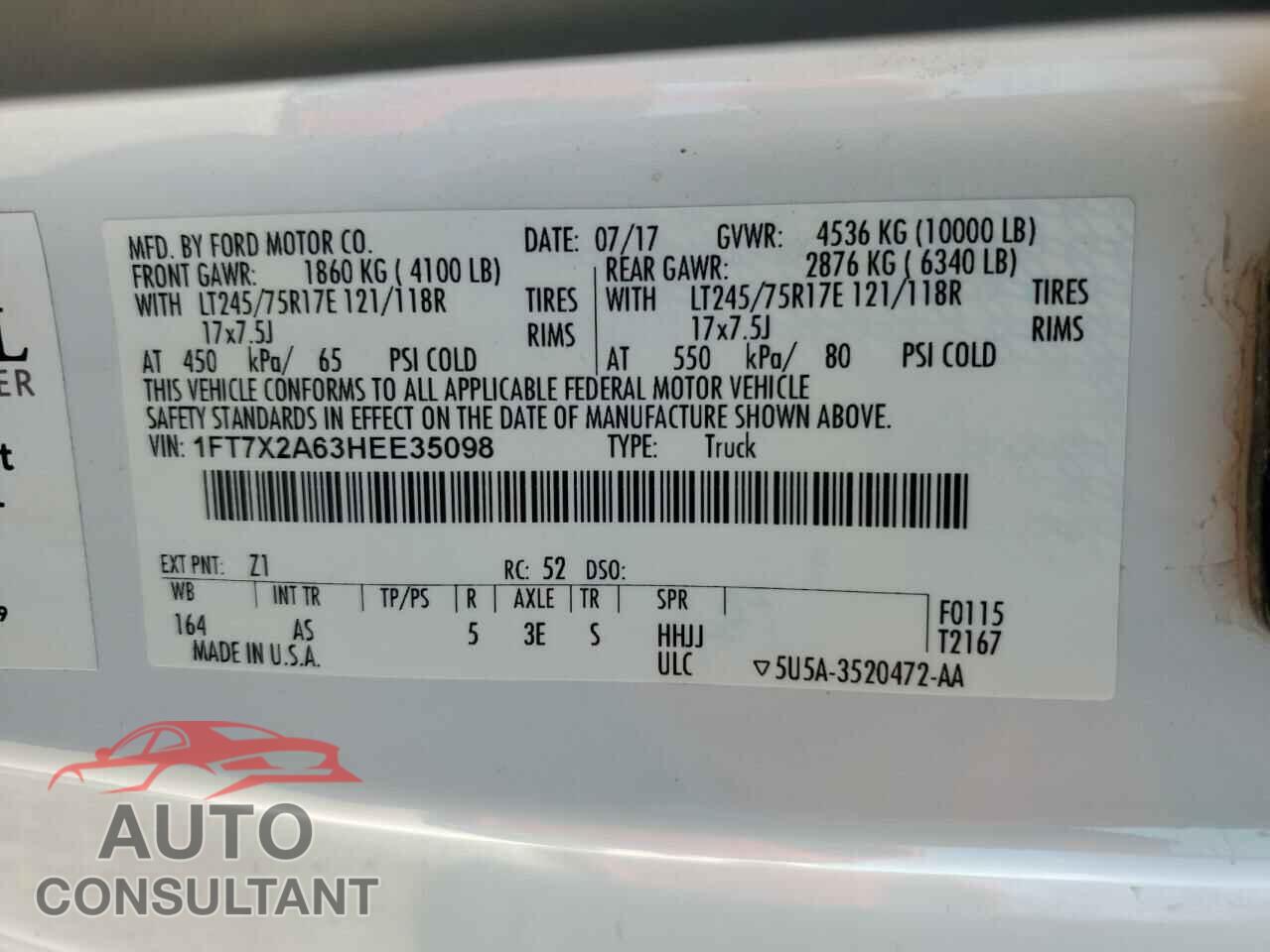 FORD F250 2017 - 1FT7X2A63HEE35098