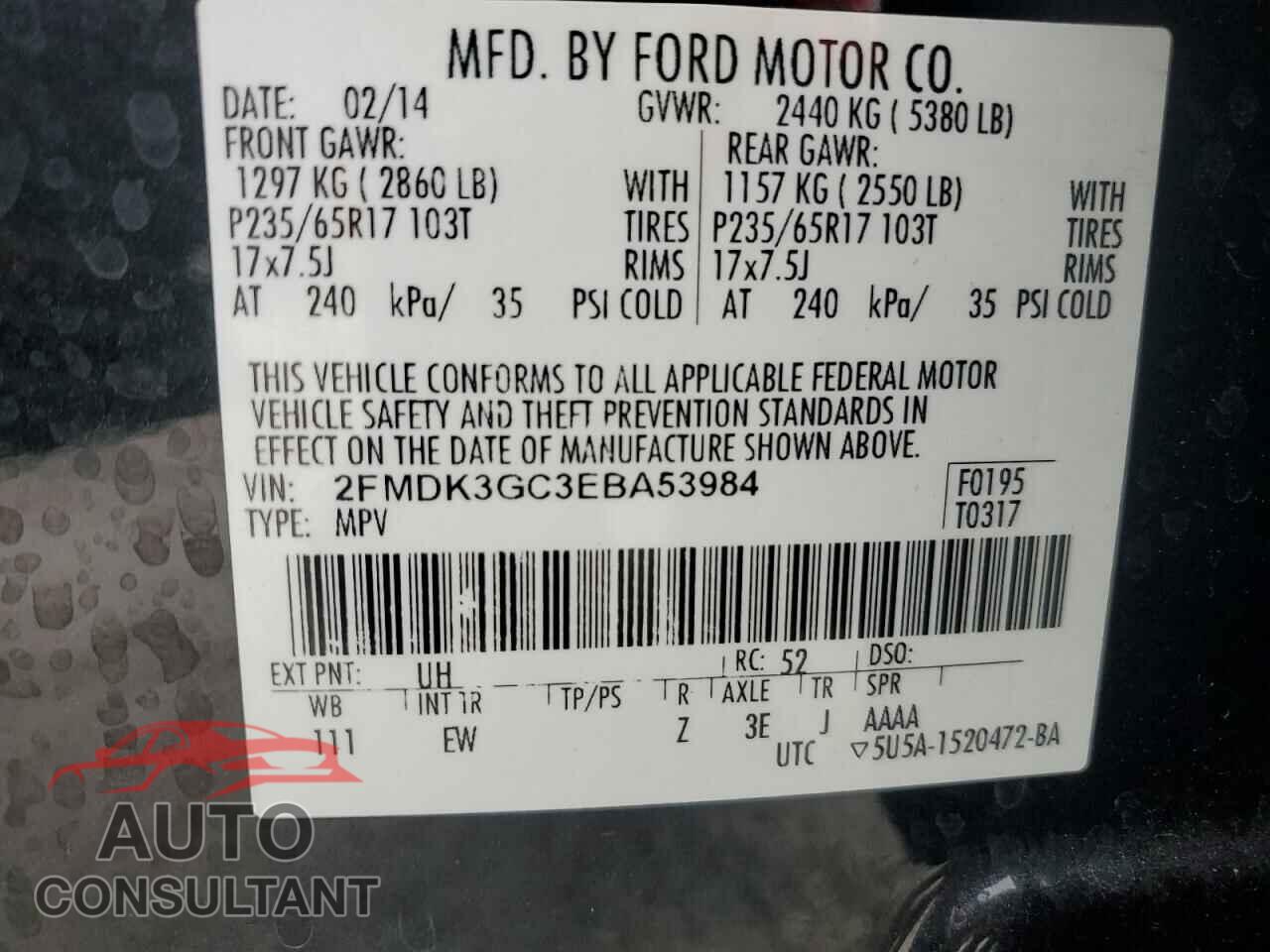 FORD EDGE 2014 - 2FMDK3GC3EBA53984