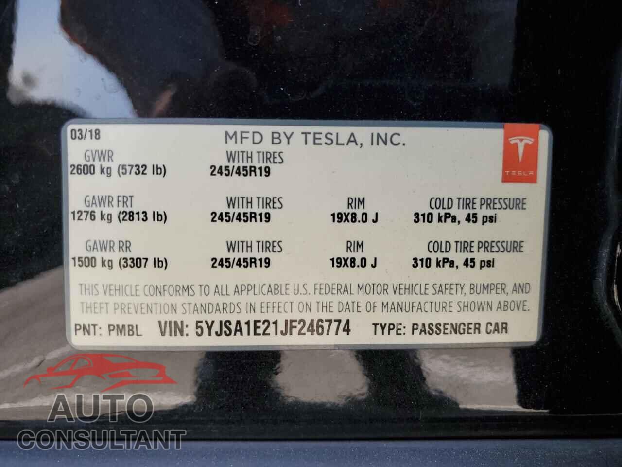 TESLA MODEL S 2018 - 5YJSA1E21JF246774