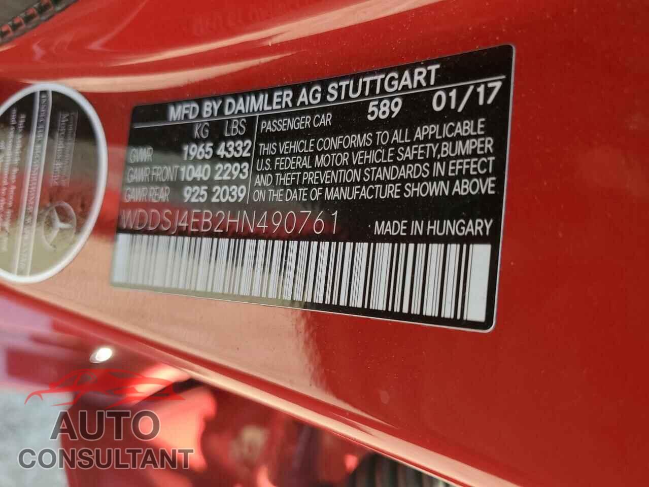 MERCEDES-BENZ CLA-CLASS 2017 - WDDSJ4EB2HN490761