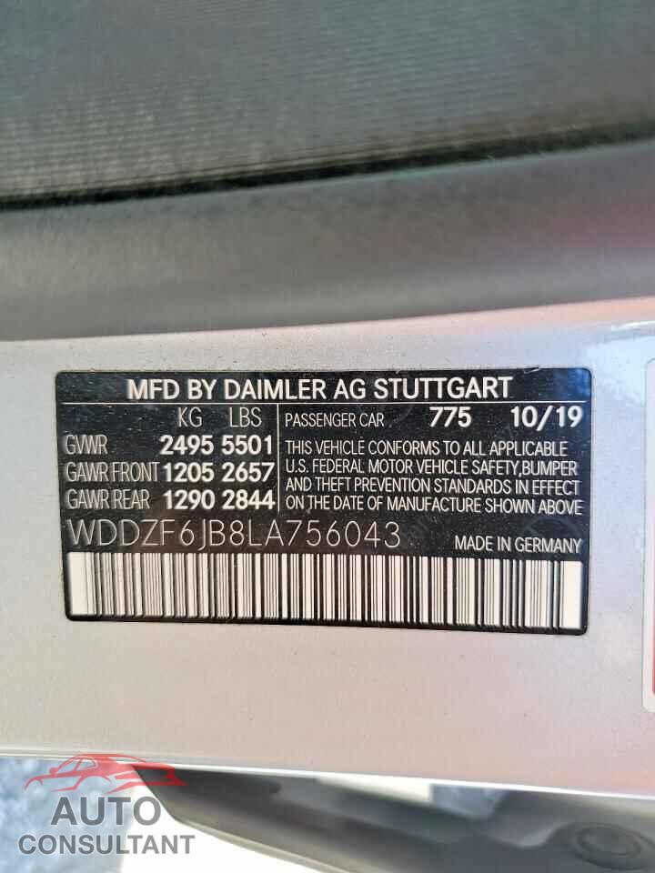 MERCEDES-BENZ E-CLASS 2020 - WDDZF6JB8LA756043