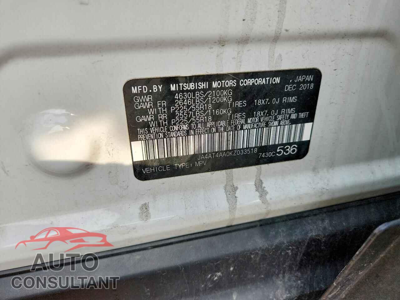 MITSUBISHI ECLIPSE 2019 - JA4AT4AA0KZ033518